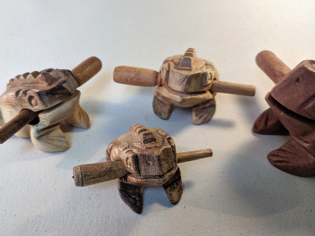 Hand Carved Wooden Musical Croaking Frogs