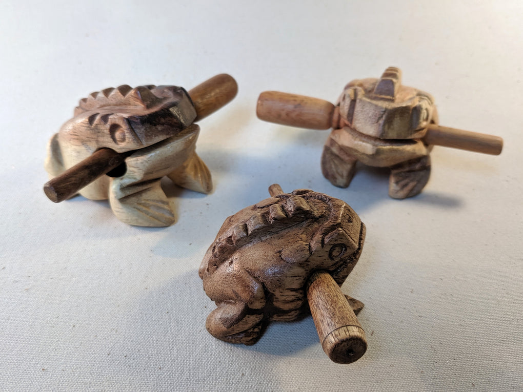 Hand Carved Wooden Musical Croaking Frogs